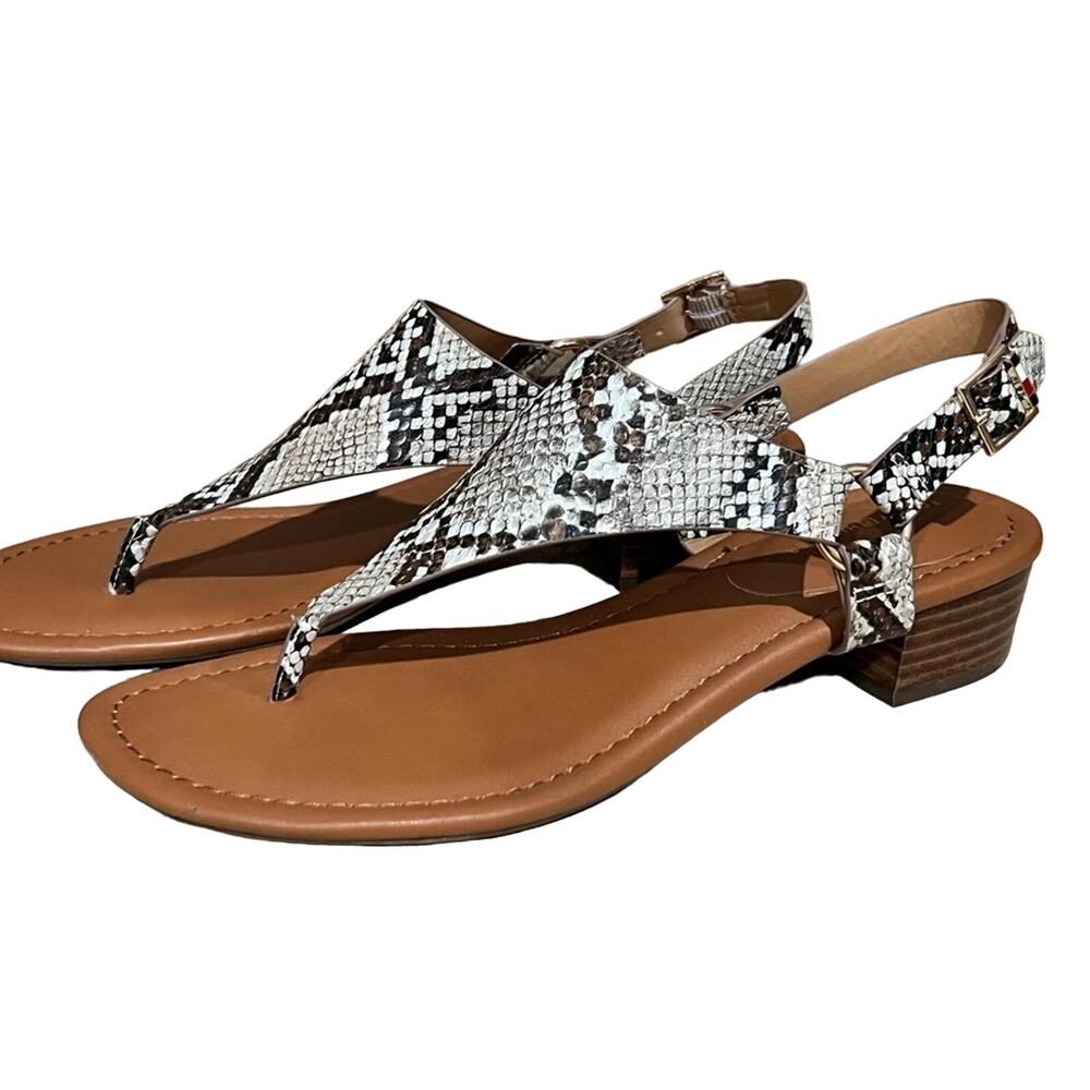 TommyHilfiger Bennia Flat Sandals Snake 9.5 Black Gray NWOT